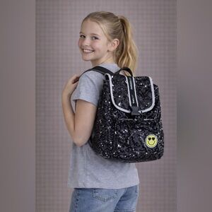 New With Tags Justice One Size Mini Bag Black‎ Sequins With Smiley Face